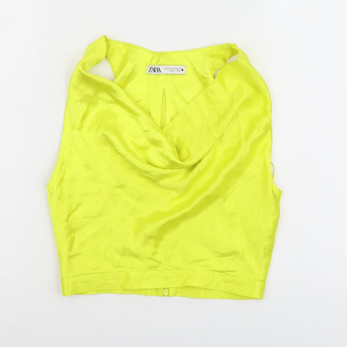 Zara Womens Yellow Polyester Cropped Blouse Size XS Cowl Neck