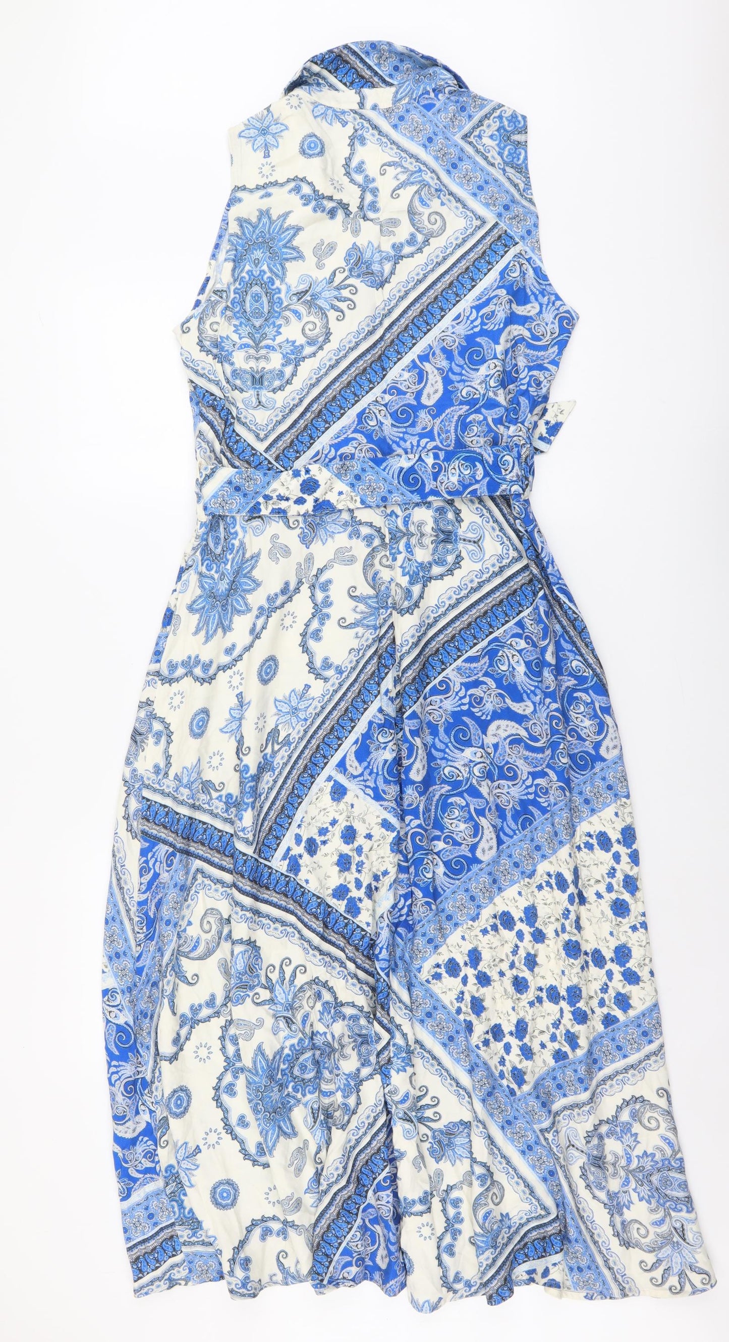 F&F Womens Blue Floral Viscose Shirt Dress Size 14 Collared Button