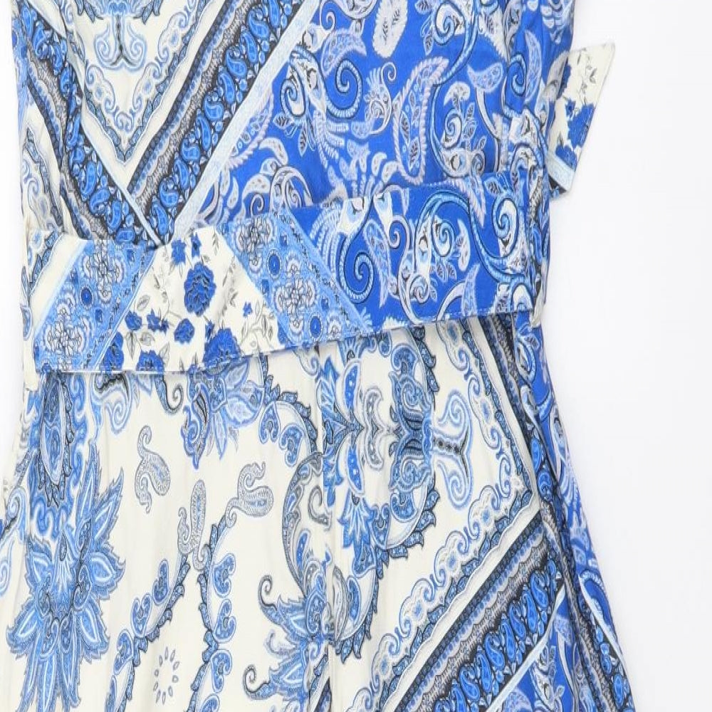 F&F Womens Blue Floral Viscose Shirt Dress Size 14 Collared Button