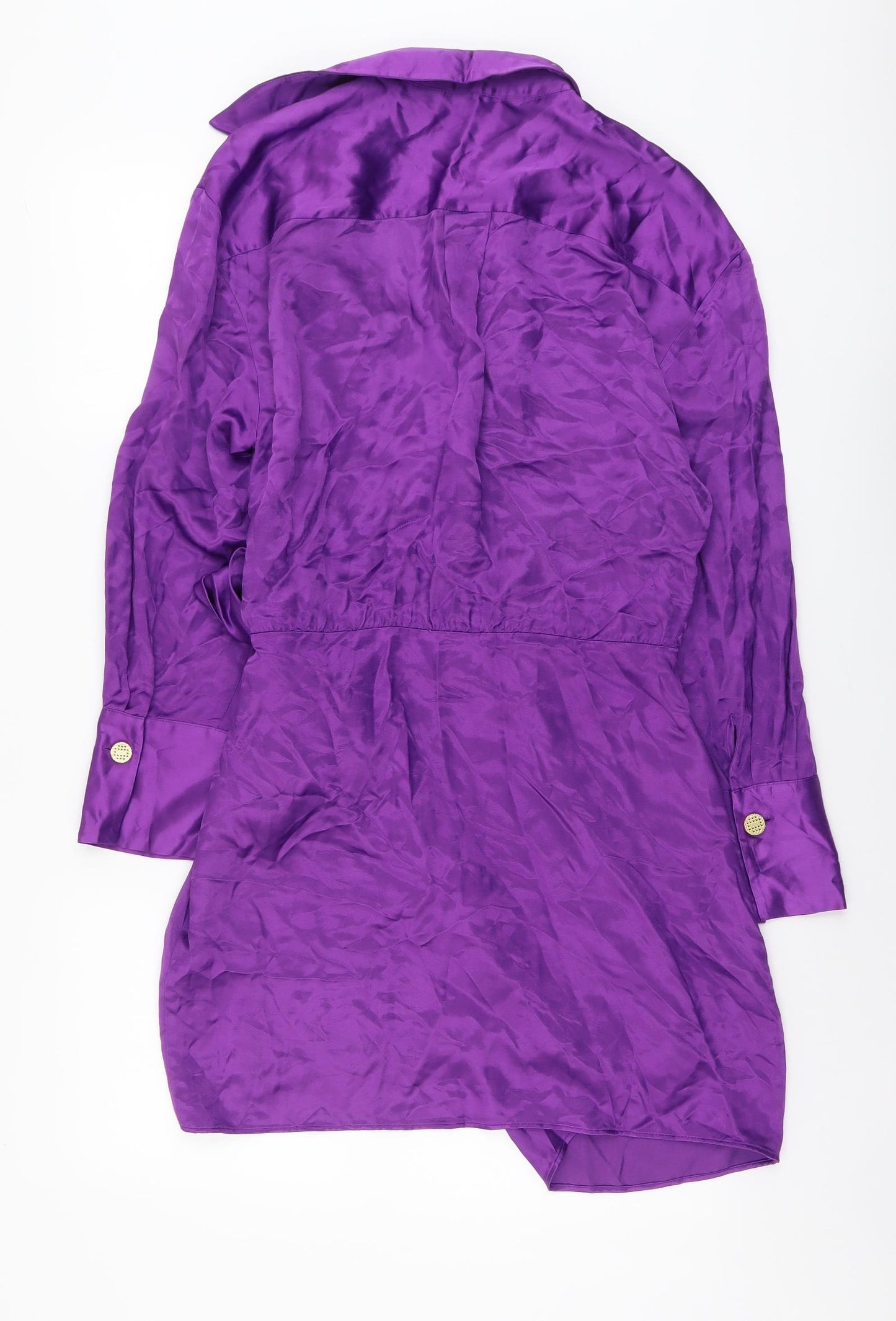 Zara Womens Purple Polyester Wrap Dress Size L Collared Tie