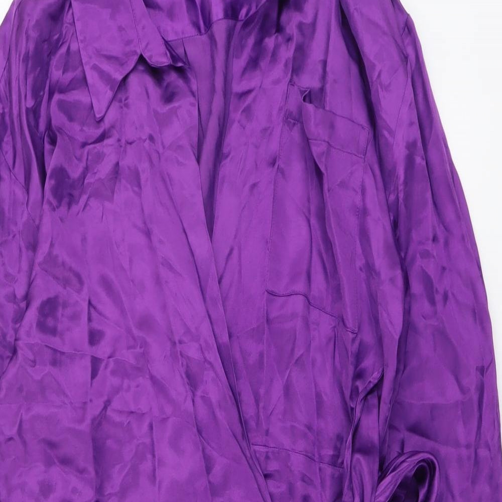 Zara Womens Purple Polyester Wrap Dress Size L Collared Tie