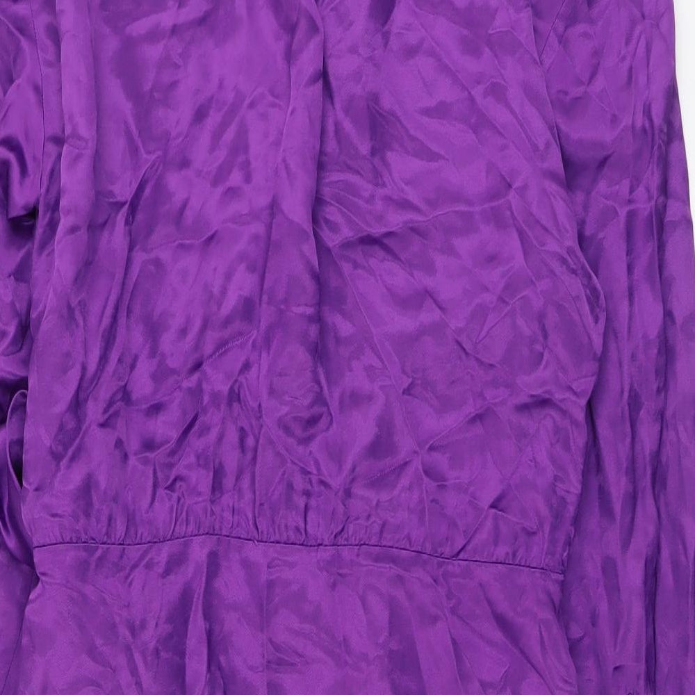 Zara Womens Purple Polyester Wrap Dress Size L Collared Tie