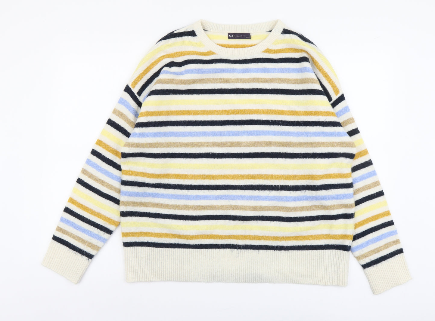 Marks and Spencer Womens Multicoloured Scoop Neck Striped Polyester Pullover Jumper Size M