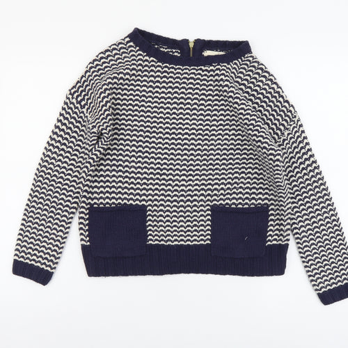 New Look Womens Blue Boat Neck Striped Acrylic Pullover Jumper Size 6