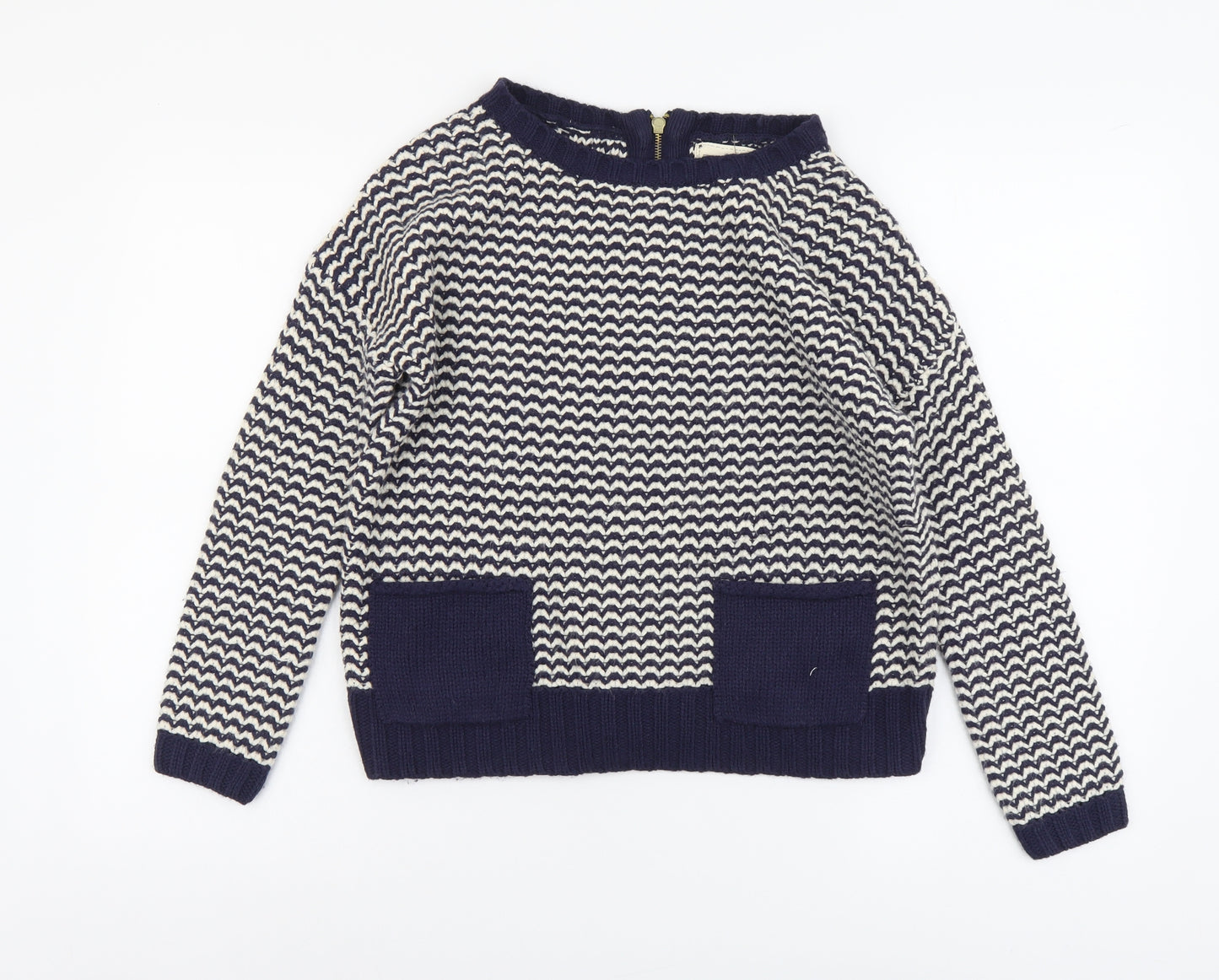 New Look Womens Blue Boat Neck Striped Acrylic Pullover Jumper Size 6