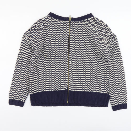 New Look Womens Blue Boat Neck Striped Acrylic Pullover Jumper Size 6
