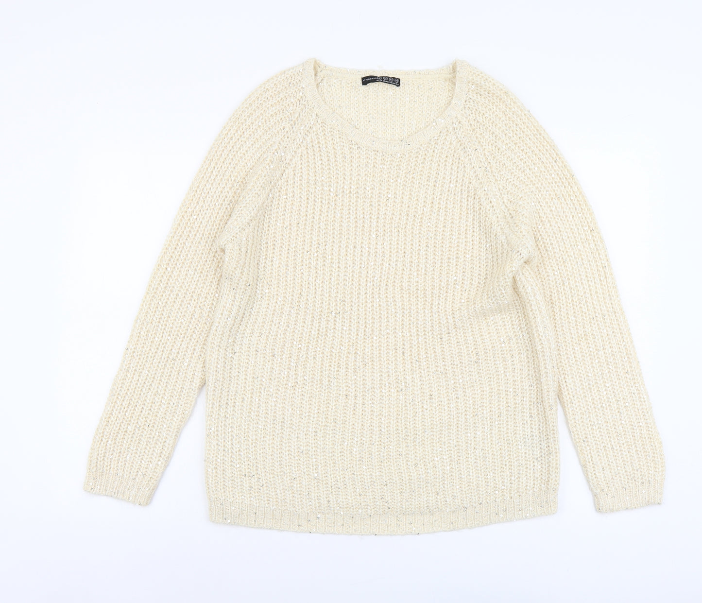 Atmosphere Womens Beige Scoop Neck Acrylic Pullover Jumper Size 14