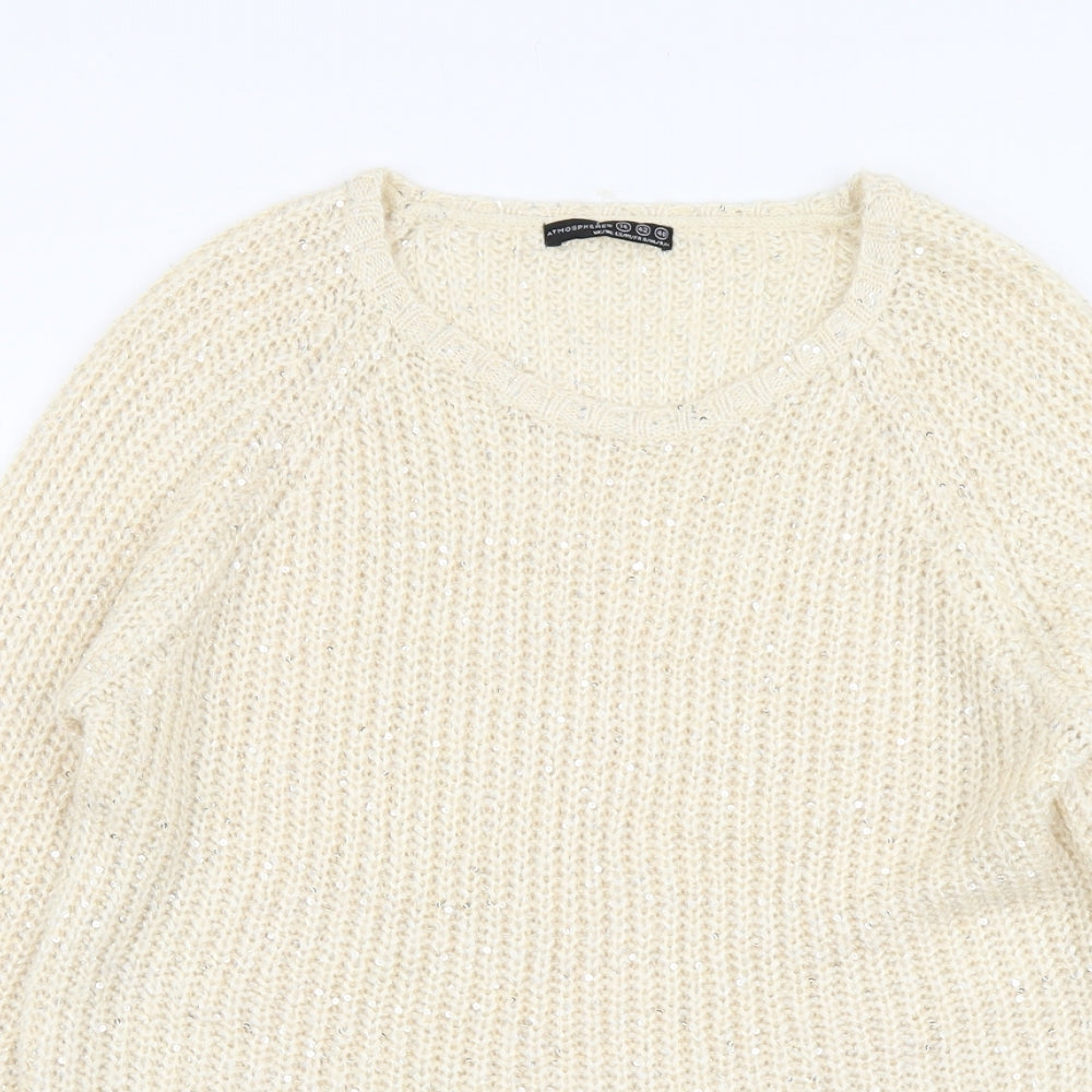 Atmosphere Womens Beige Scoop Neck Acrylic Pullover Jumper Size 14