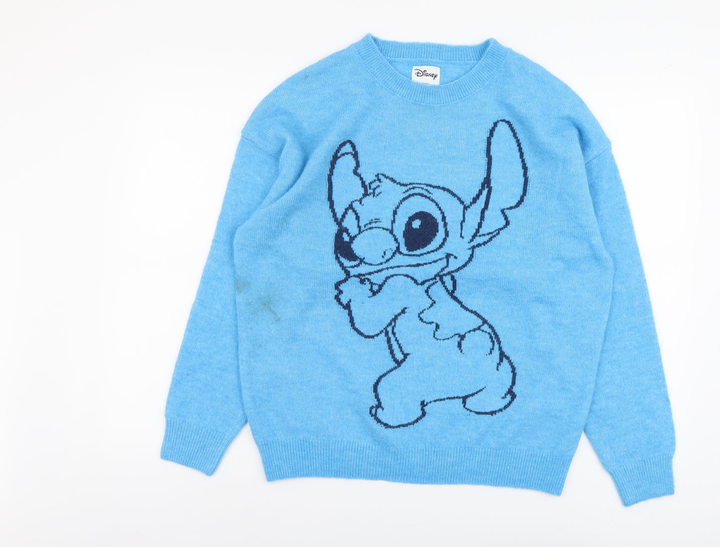 Disney Womens Blue Scoop Neck Polyester Pullover Jumper Size M - Stitch