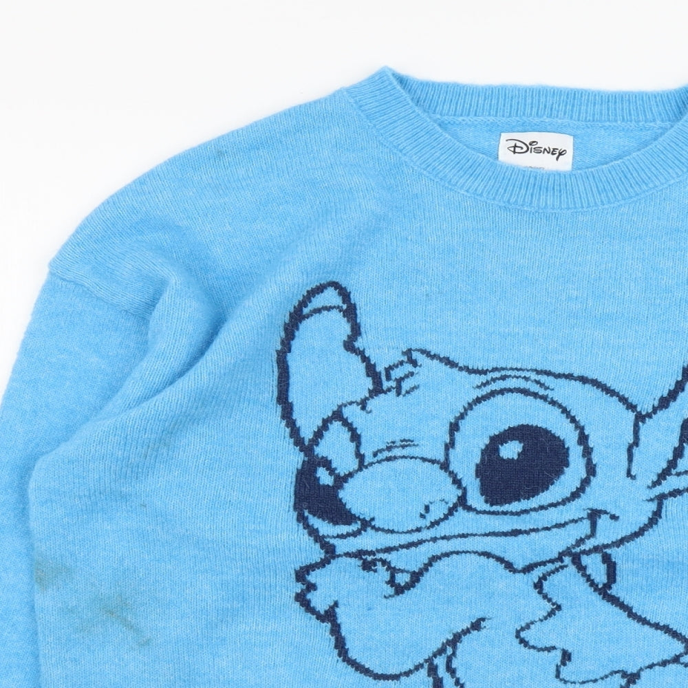 Disney Womens Blue Scoop Neck Polyester Pullover Jumper Size M - Stitch