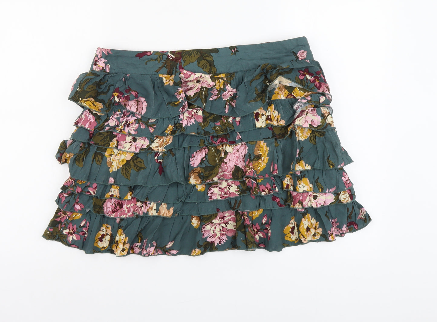 Joules Womens Green Floral Cotton Mini Skirt Size 14 Zip