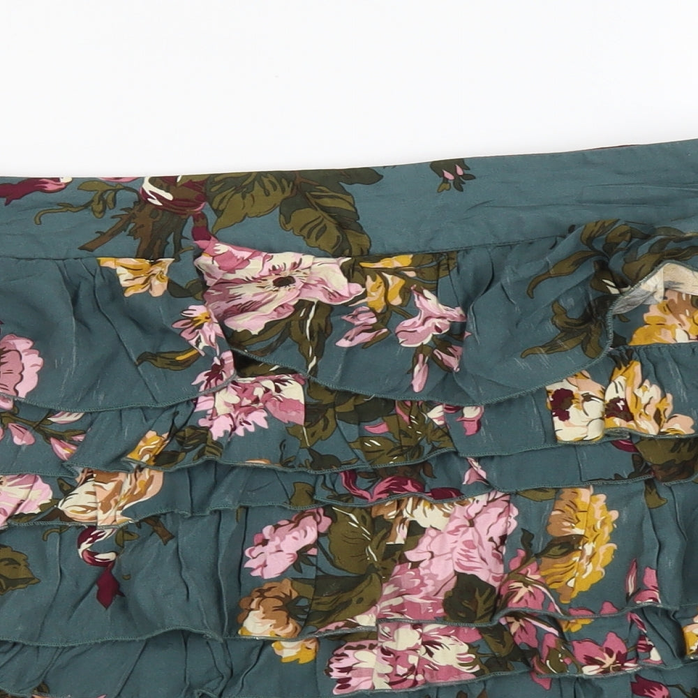 Joules Womens Green Floral Cotton Mini Skirt Size 14 Zip