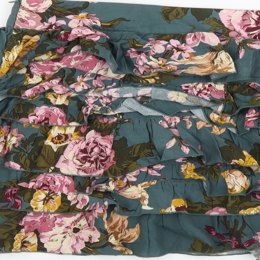 Joules Womens Green Floral Cotton Mini Skirt Size 14 Zip