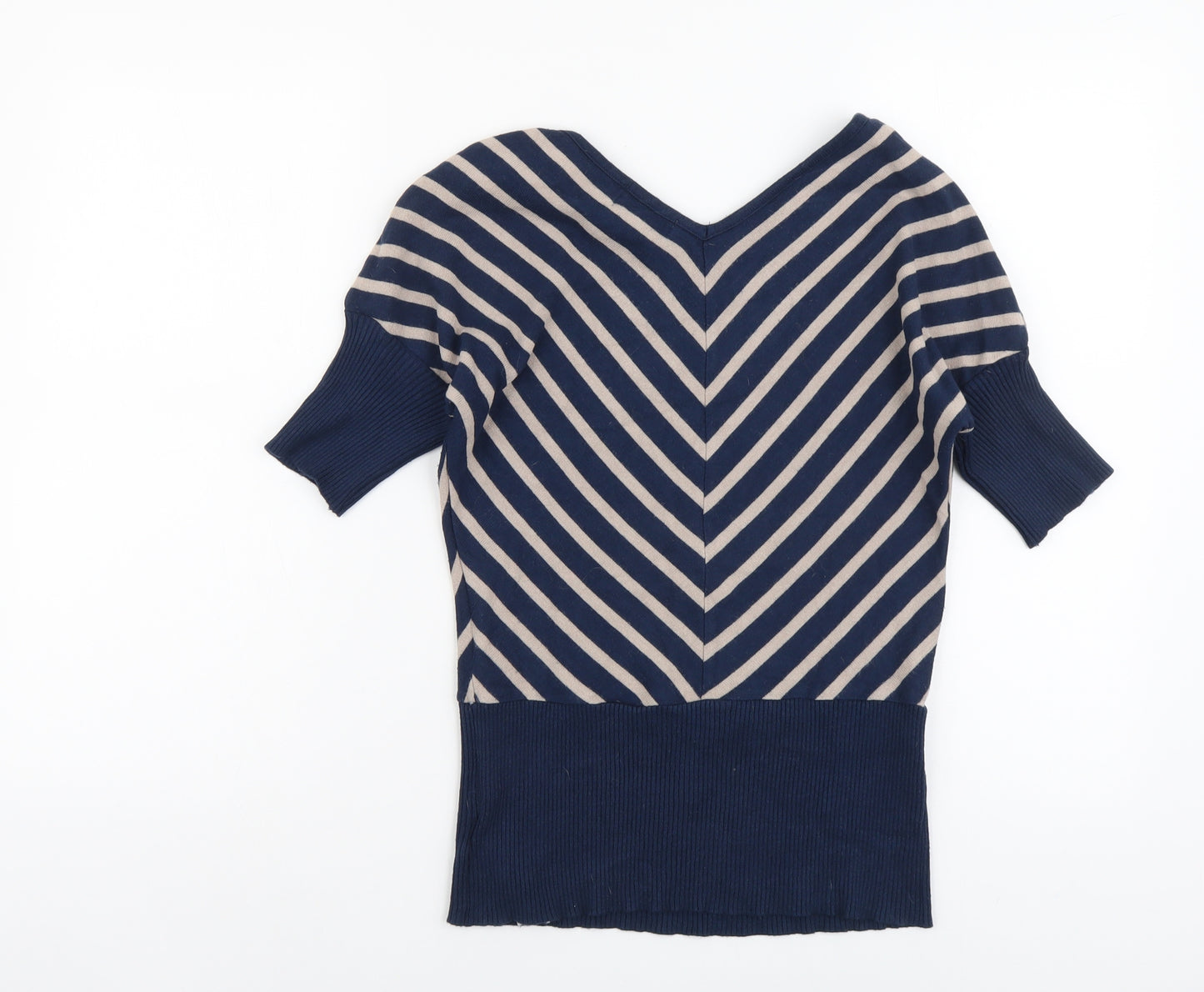 Apricot Womens Blue V-Neck Geometric Viscose Pullover Jumper Size 12