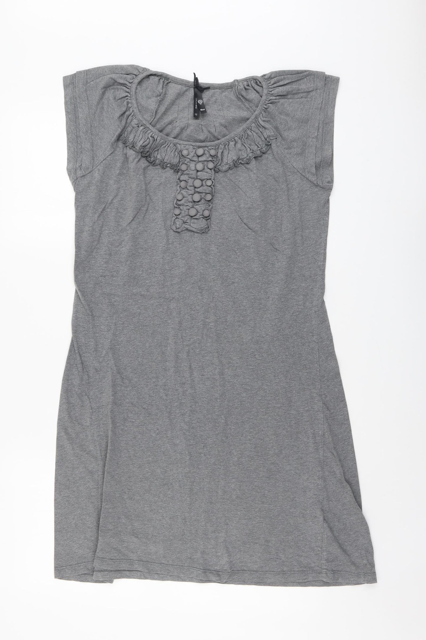 NEXT Womens Grey Cotton T-Shirt Dress Size 12 Round Neck Pullover