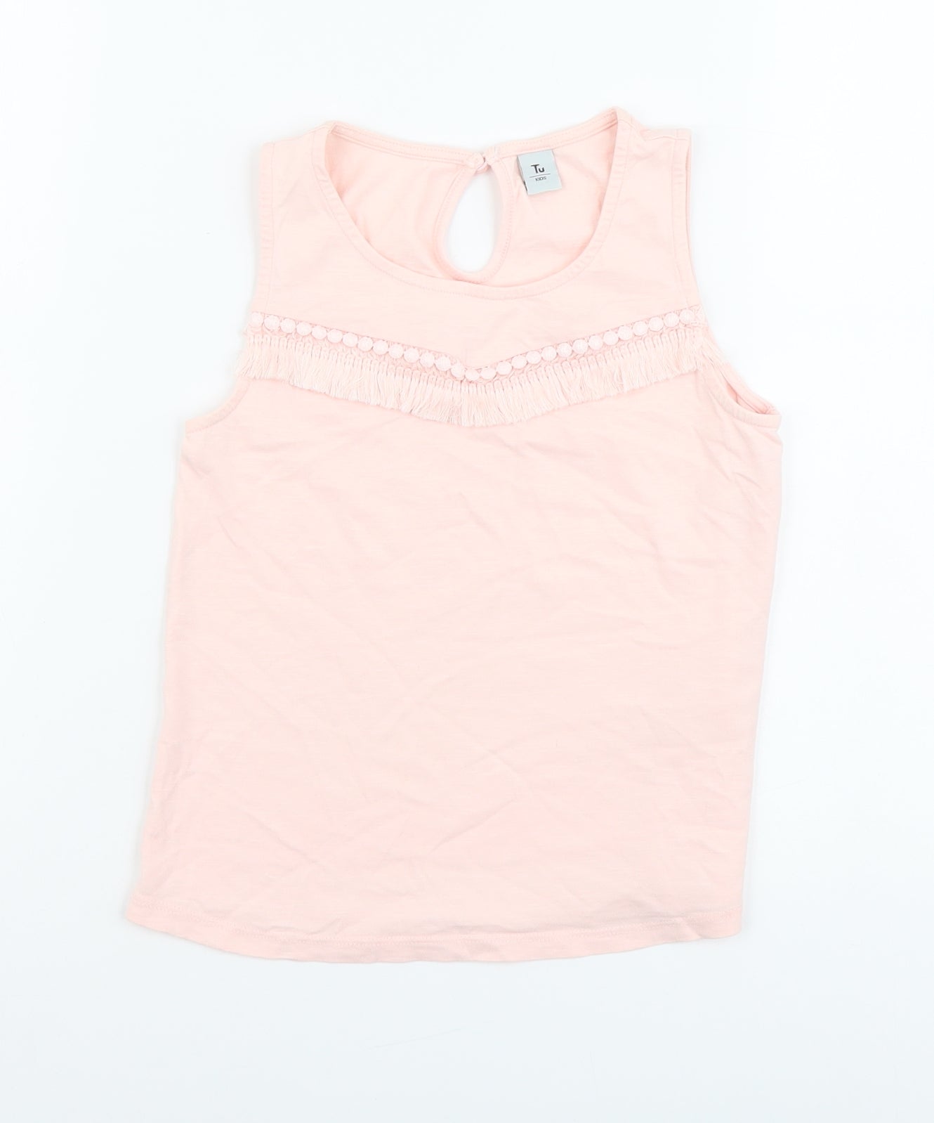 TU Girls Pink Cotton Basic Tank Size 10 Years Scoop Neck Button