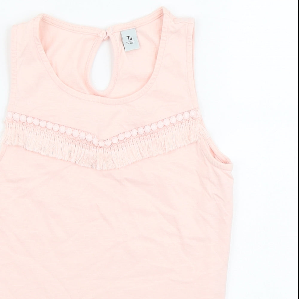 TU Girls Pink Cotton Basic Tank Size 10 Years Scoop Neck Button