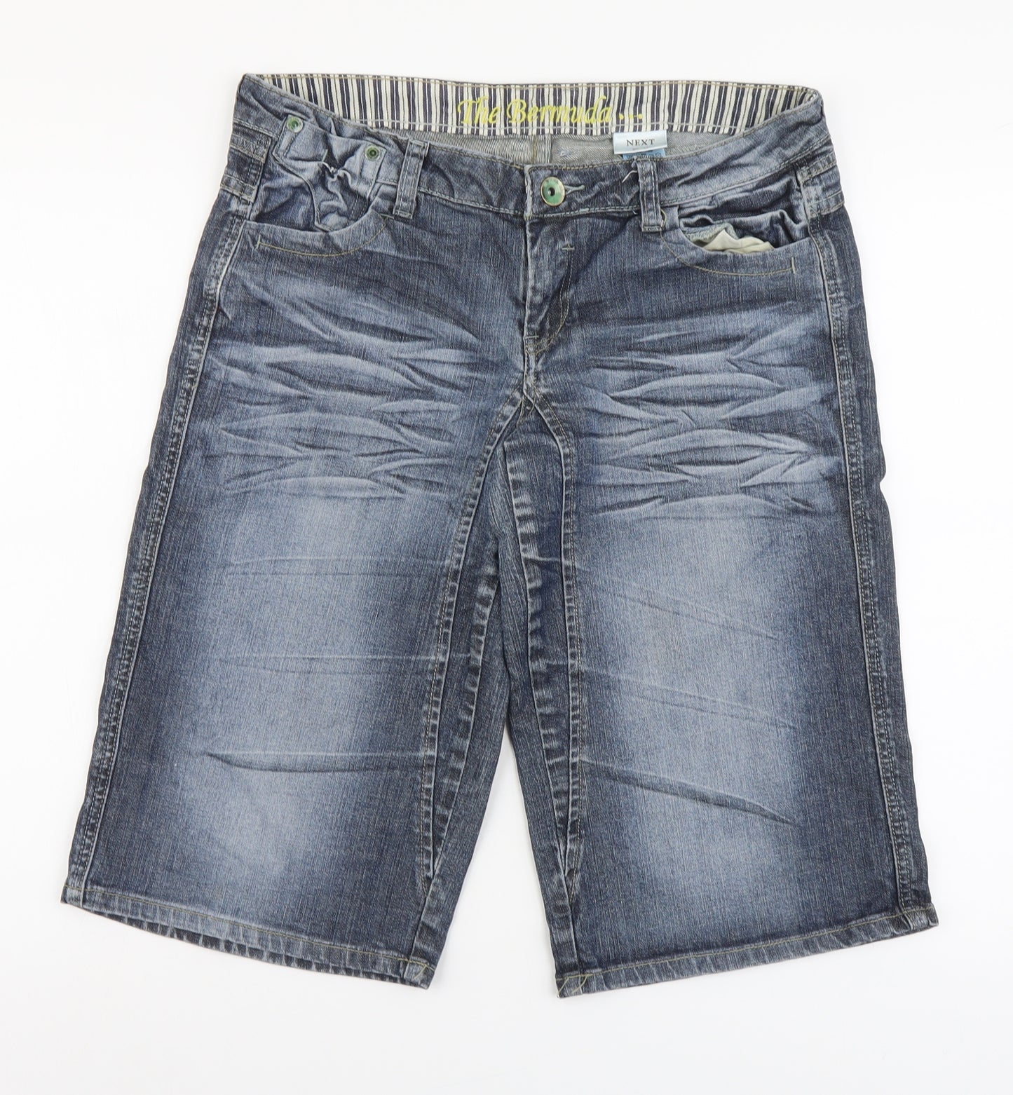 NEXT Womens Blue Cotton Bermuda Shorts Size 12 L16 in Regular Button