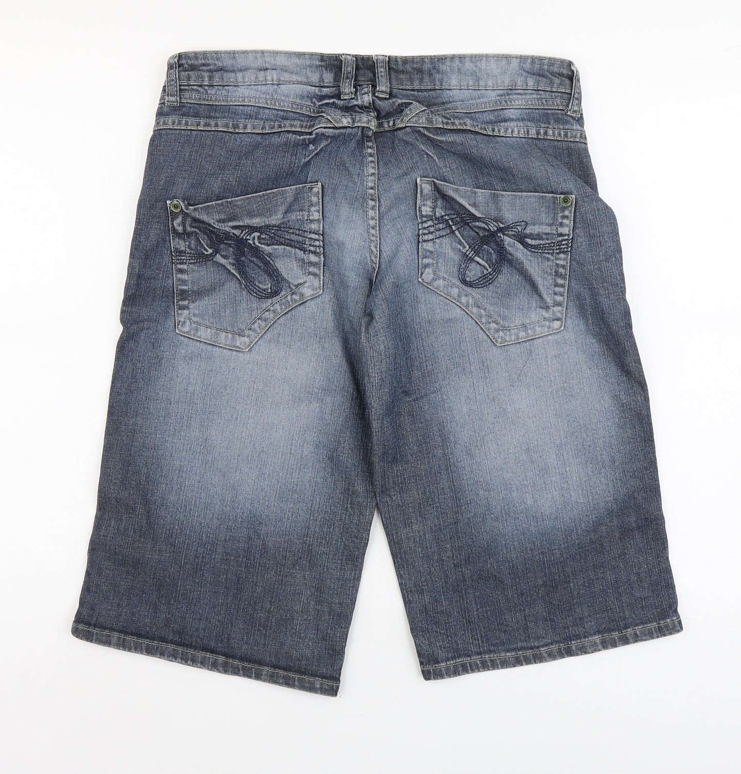 NEXT Womens Blue Cotton Bermuda Shorts Size 12 L16 in Regular Button