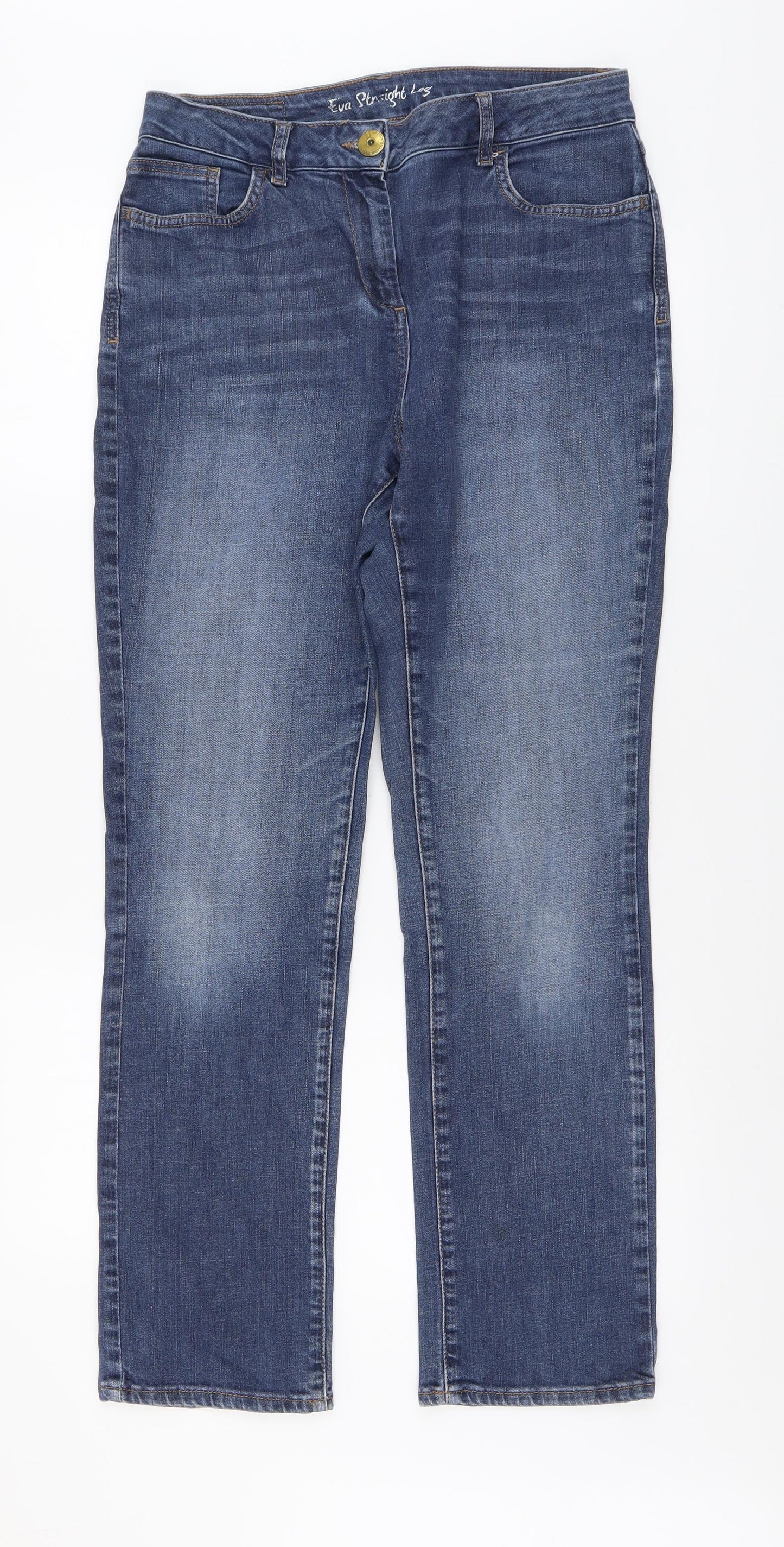 Marks and Spencer Womens Blue Cotton Straight Jeans Size 14 L30 in Regular Button
