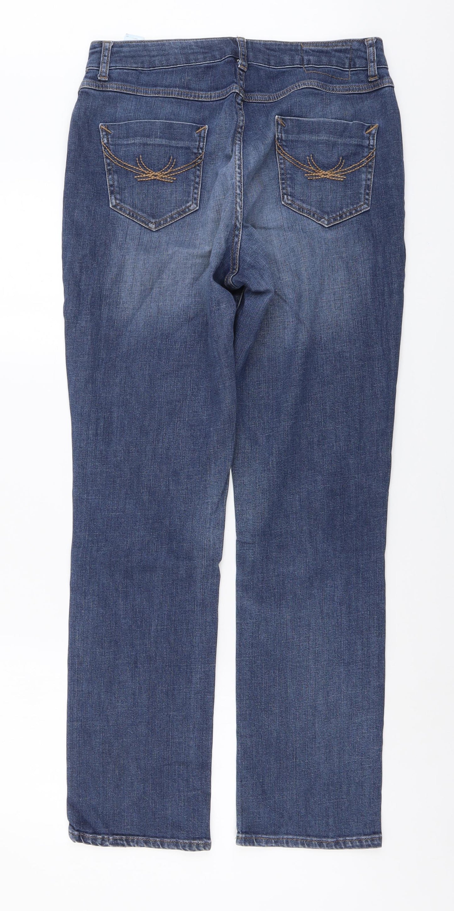 Marks and Spencer Womens Blue Cotton Straight Jeans Size 14 L30 in Regular Button