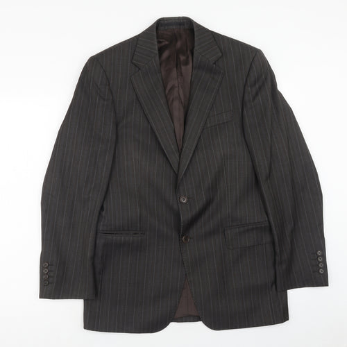 Magee Mens Brown Striped Wool Jacket Blazer Size 38