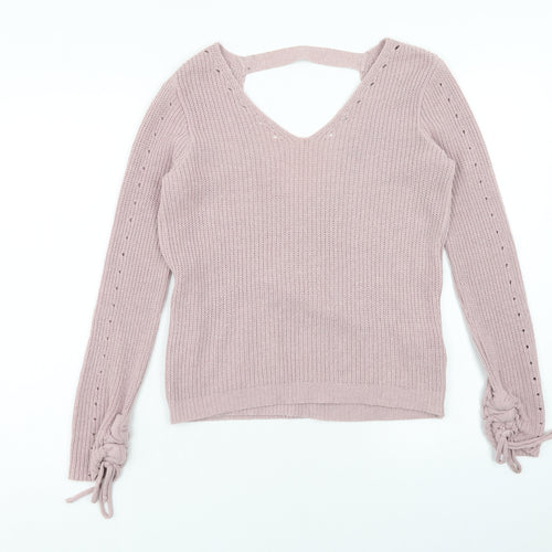 Primark Womens Pink V-Neck Acrylic Pullover Jumper Size 4