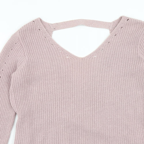 Primark Womens Pink V-Neck Acrylic Pullover Jumper Size 4