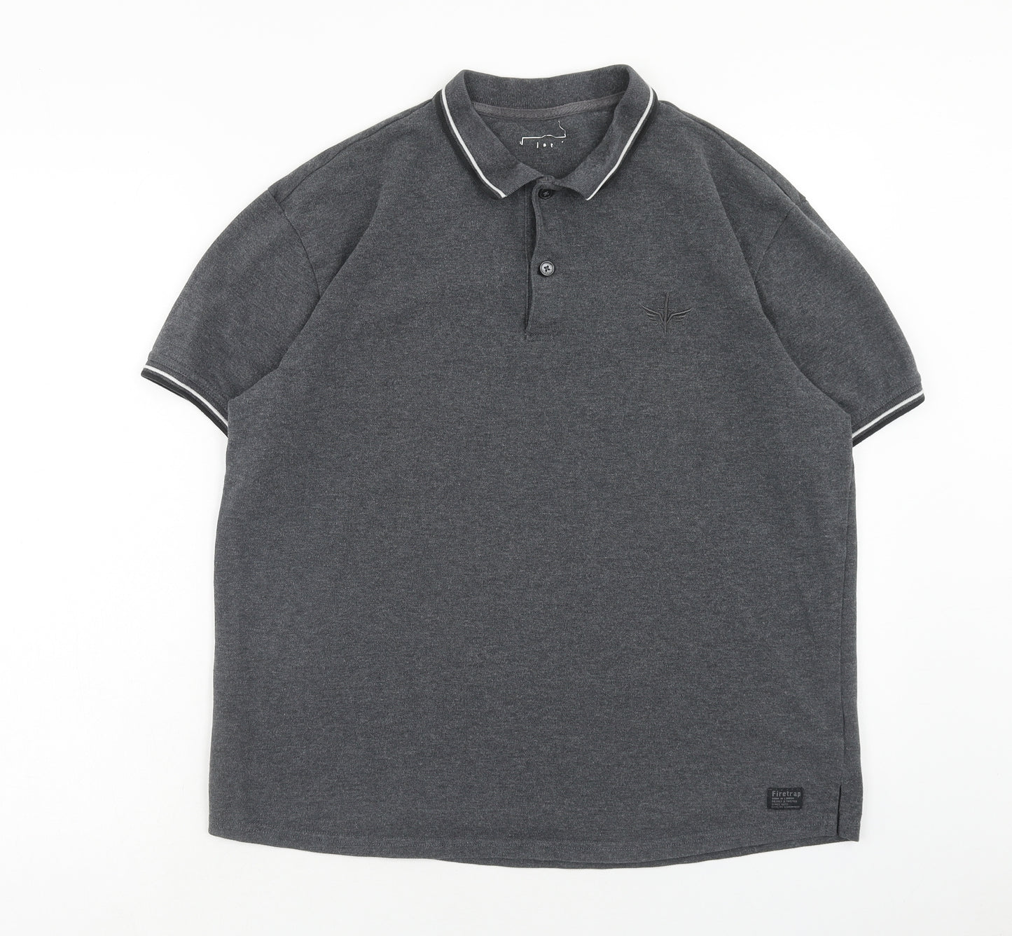 Firetrap Mens Grey Cotton Polo Size XL Collared Button