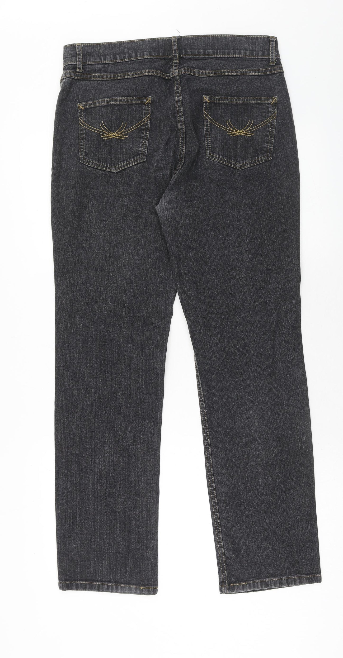 Marks and Spencer Womens Black Cotton Straight Jeans Size 14 Regular Zip