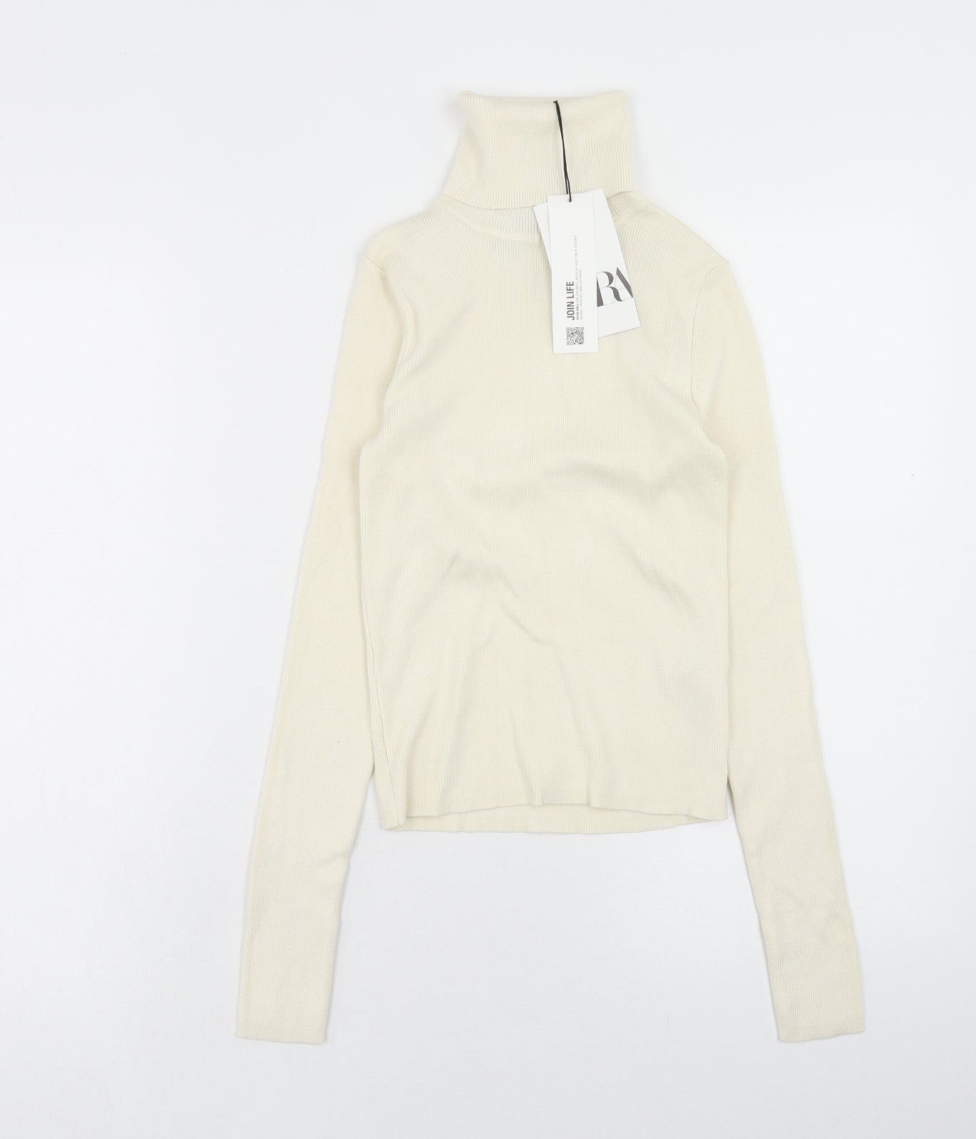 Zara Womens Beige Roll Neck Viscose Pullover Jumper Size S