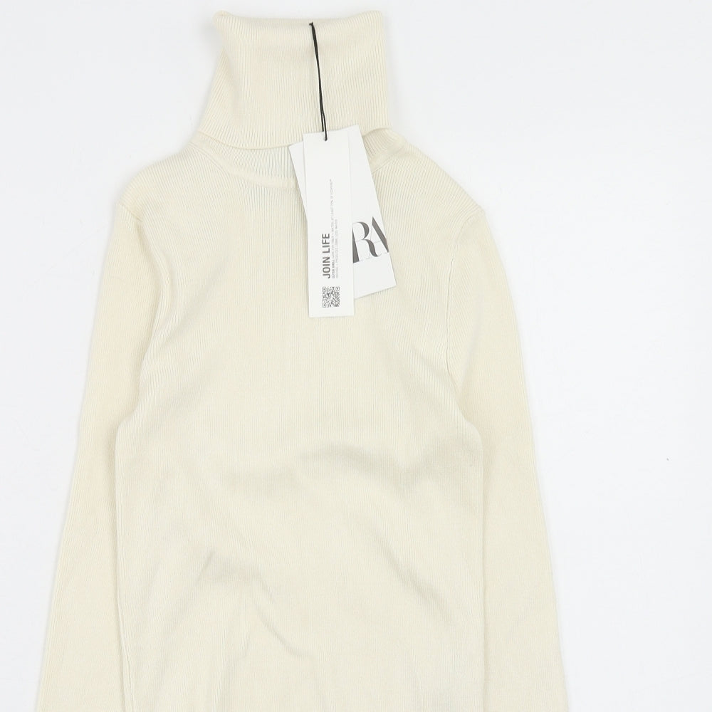 Zara Womens Beige Roll Neck Viscose Pullover Jumper Size S