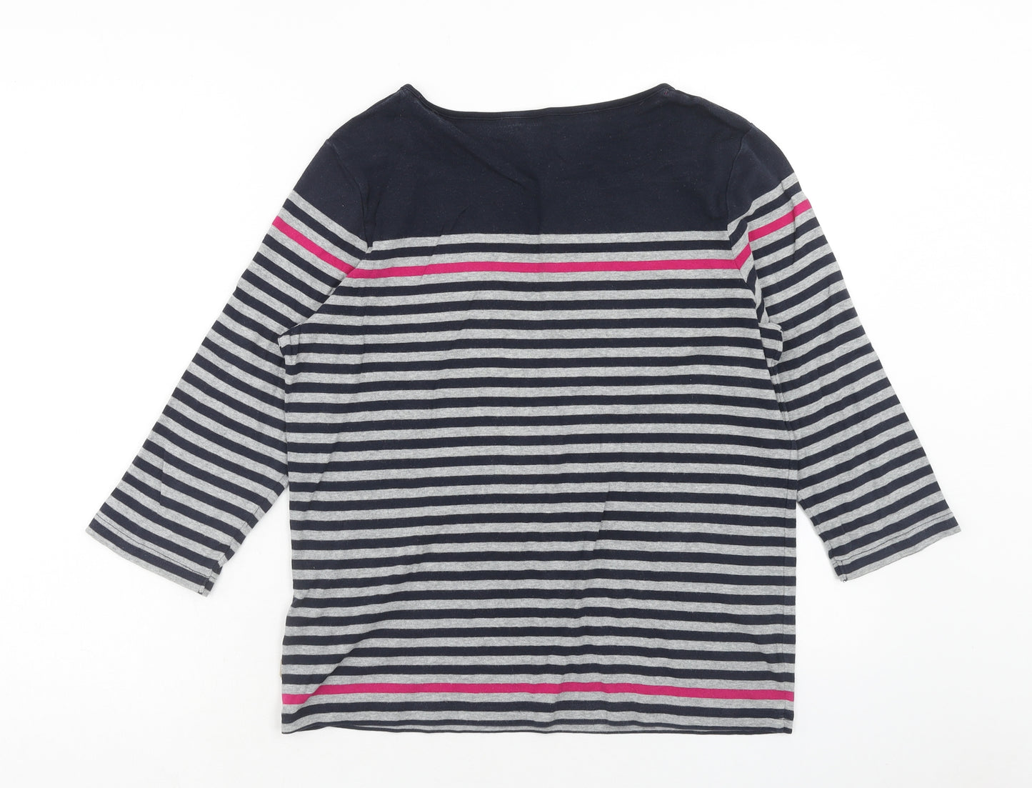 Maine Womens Grey Striped Cotton Basic T-Shirt Size 16 Square Neck