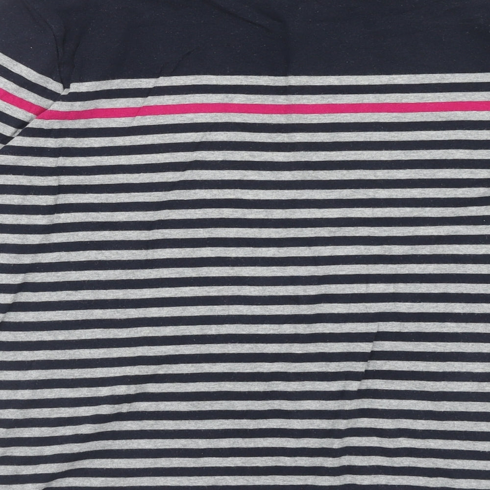 Maine Womens Grey Striped Cotton Basic T-Shirt Size 16 Square Neck