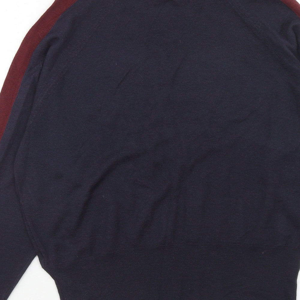 Marks and Spencer Womens Blue Mock Neck Wool Pullover Jumper Size M