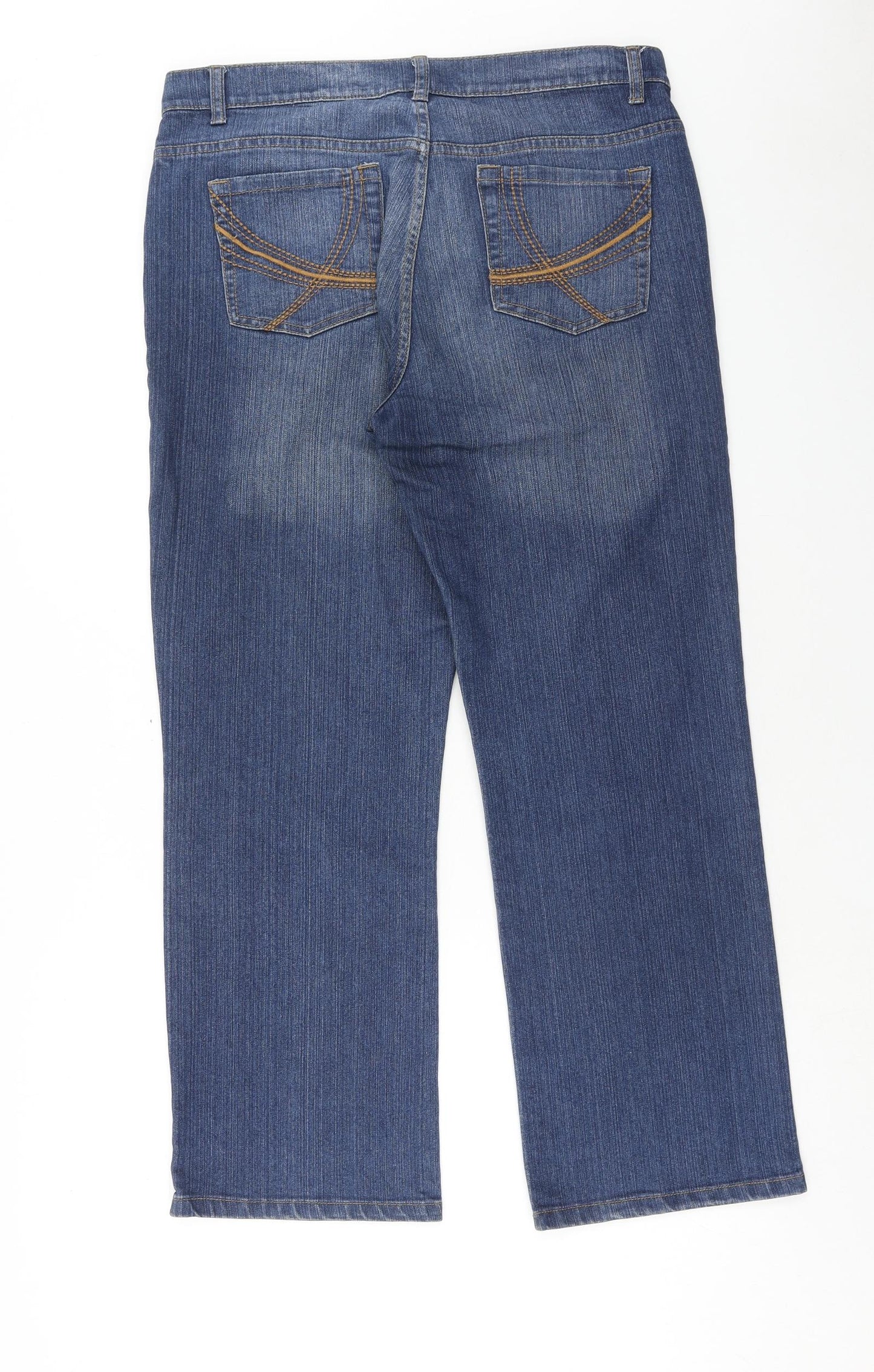 M&Co Womens Blue Cotton Straight Jeans Size 16 Regular Zip