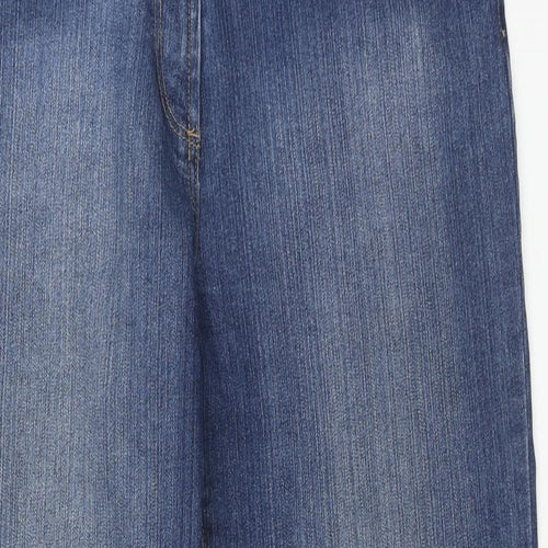 M&Co Womens Blue Cotton Straight Jeans Size 16 Regular Zip