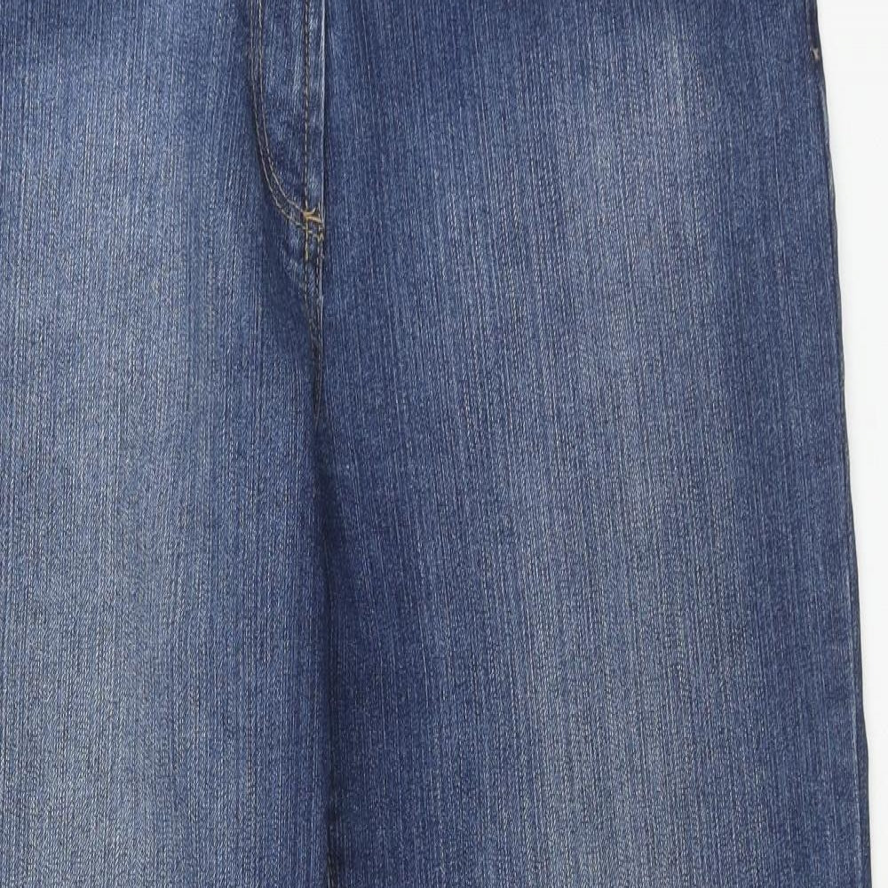 M&Co Womens Blue Cotton Straight Jeans Size 16 Regular Zip