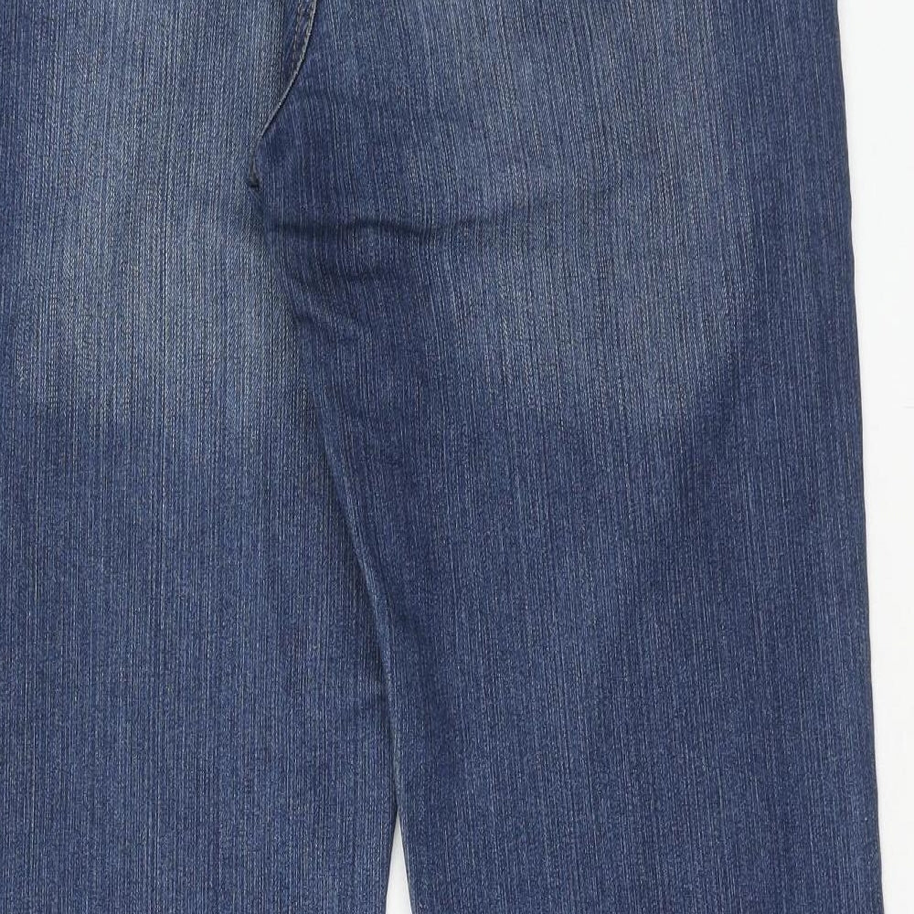 M&Co Womens Blue Cotton Straight Jeans Size 16 Regular Zip