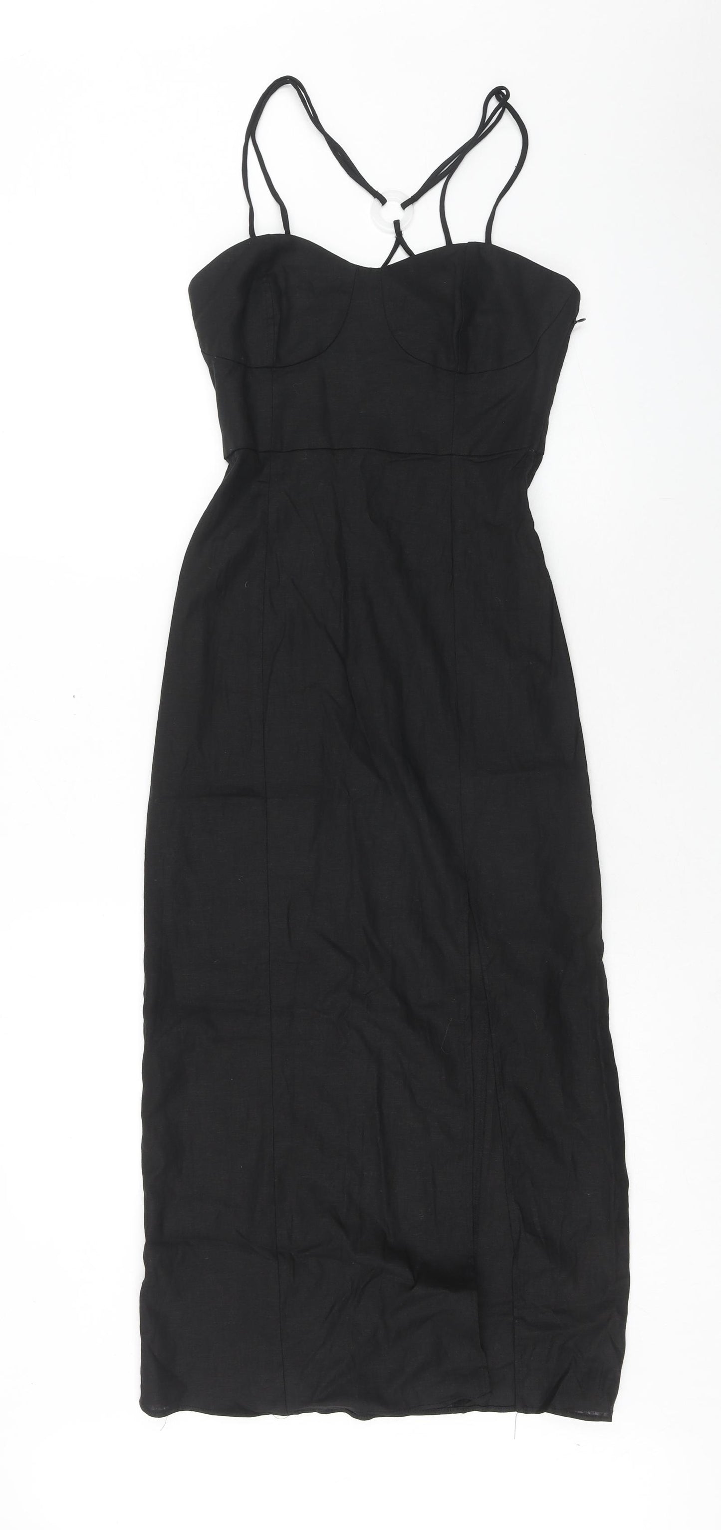 Zara Womens Black Linen Slip Dress Size XS Sweetheart Zip