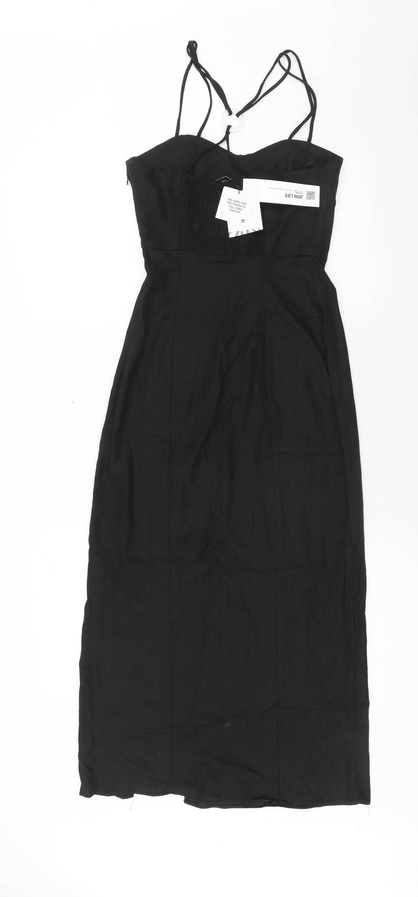 Zara Womens Black Linen Slip Dress Size XS Sweetheart Zip