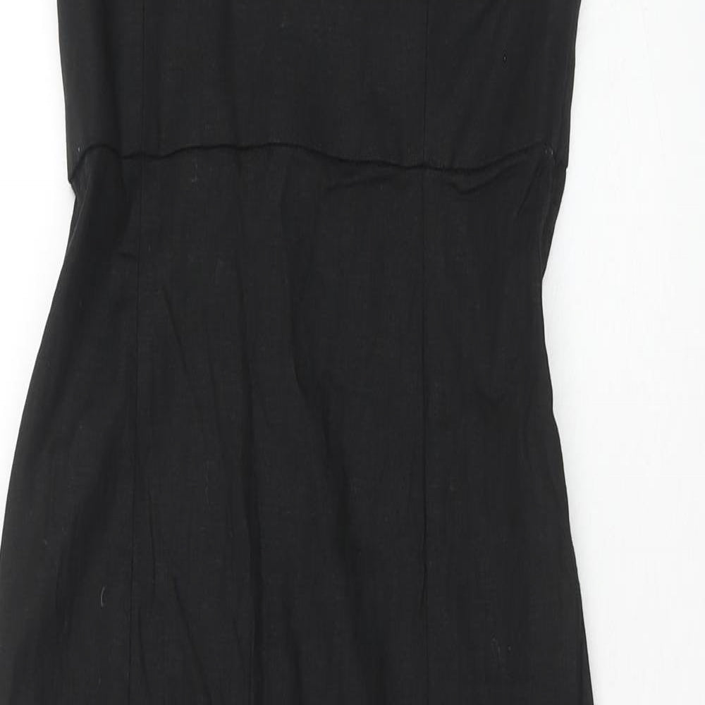 Zara Womens Black Linen Slip Dress Size XS Sweetheart Zip