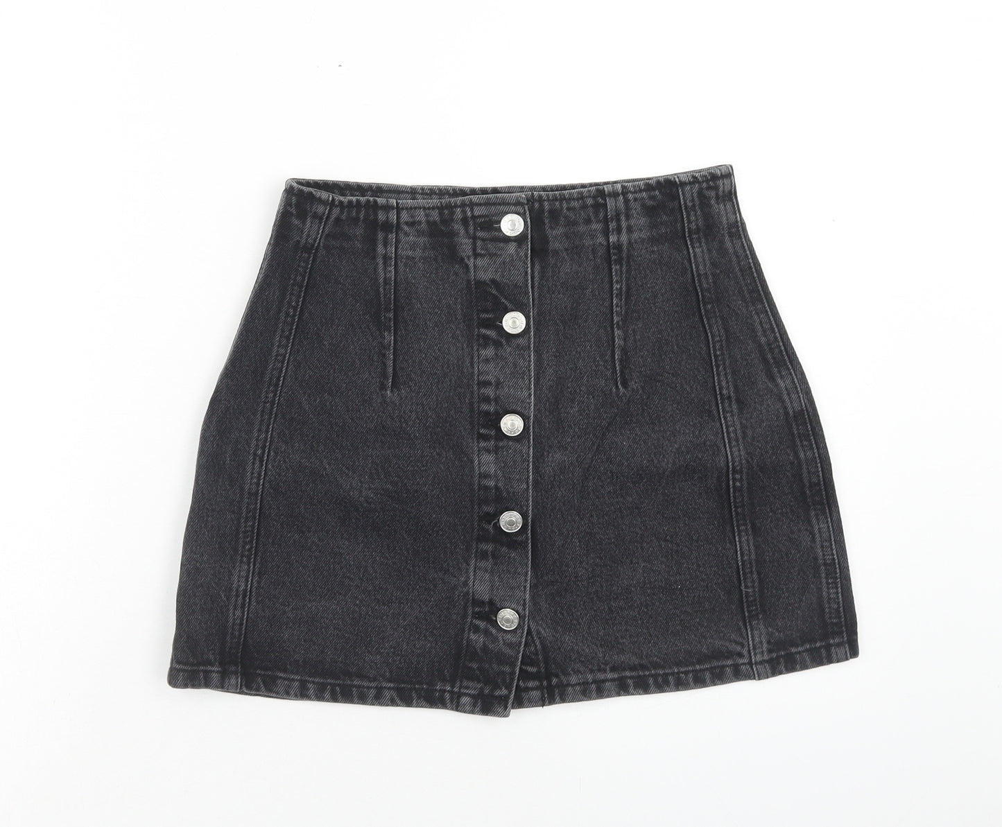 Topshop Womens Black Cotton Mini Skirt Size 10 Button