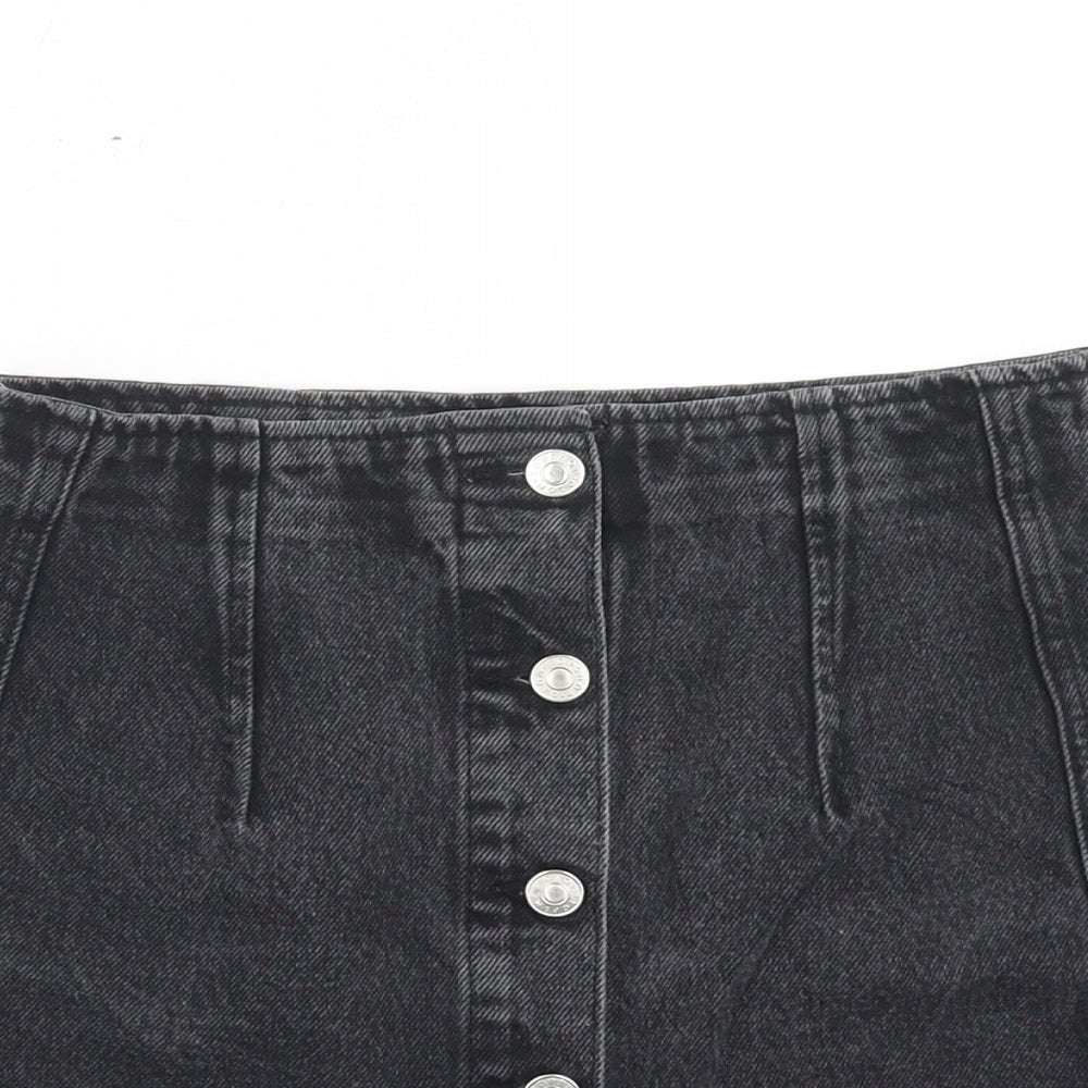 Topshop Womens Black Cotton Mini Skirt Size 10 Button