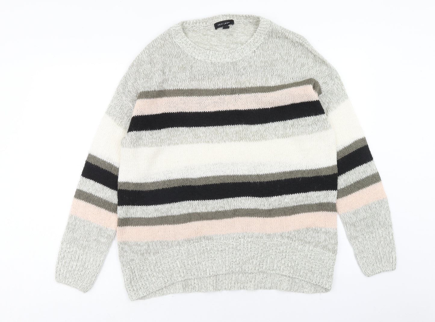 New Look Womens Multicoloured Round Neck Striped Acrylic Pullover Jumper Size M