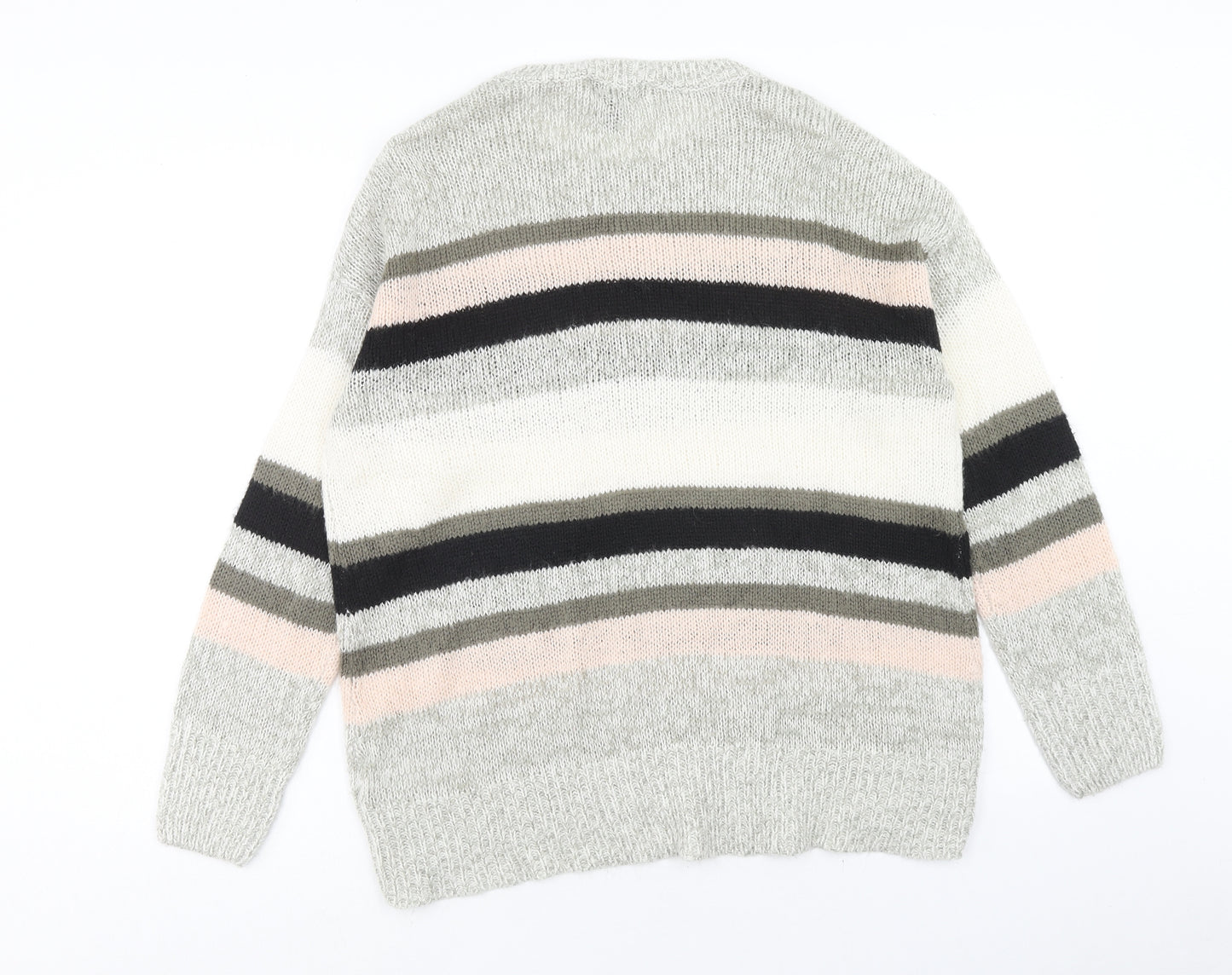 New Look Womens Multicoloured Round Neck Striped Acrylic Pullover Jumper Size M