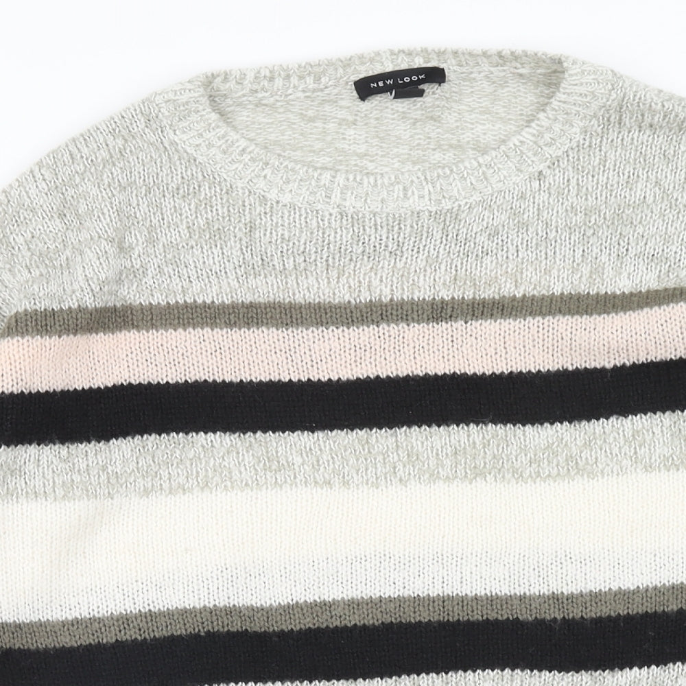 New Look Womens Multicoloured Round Neck Striped Acrylic Pullover Jumper Size M