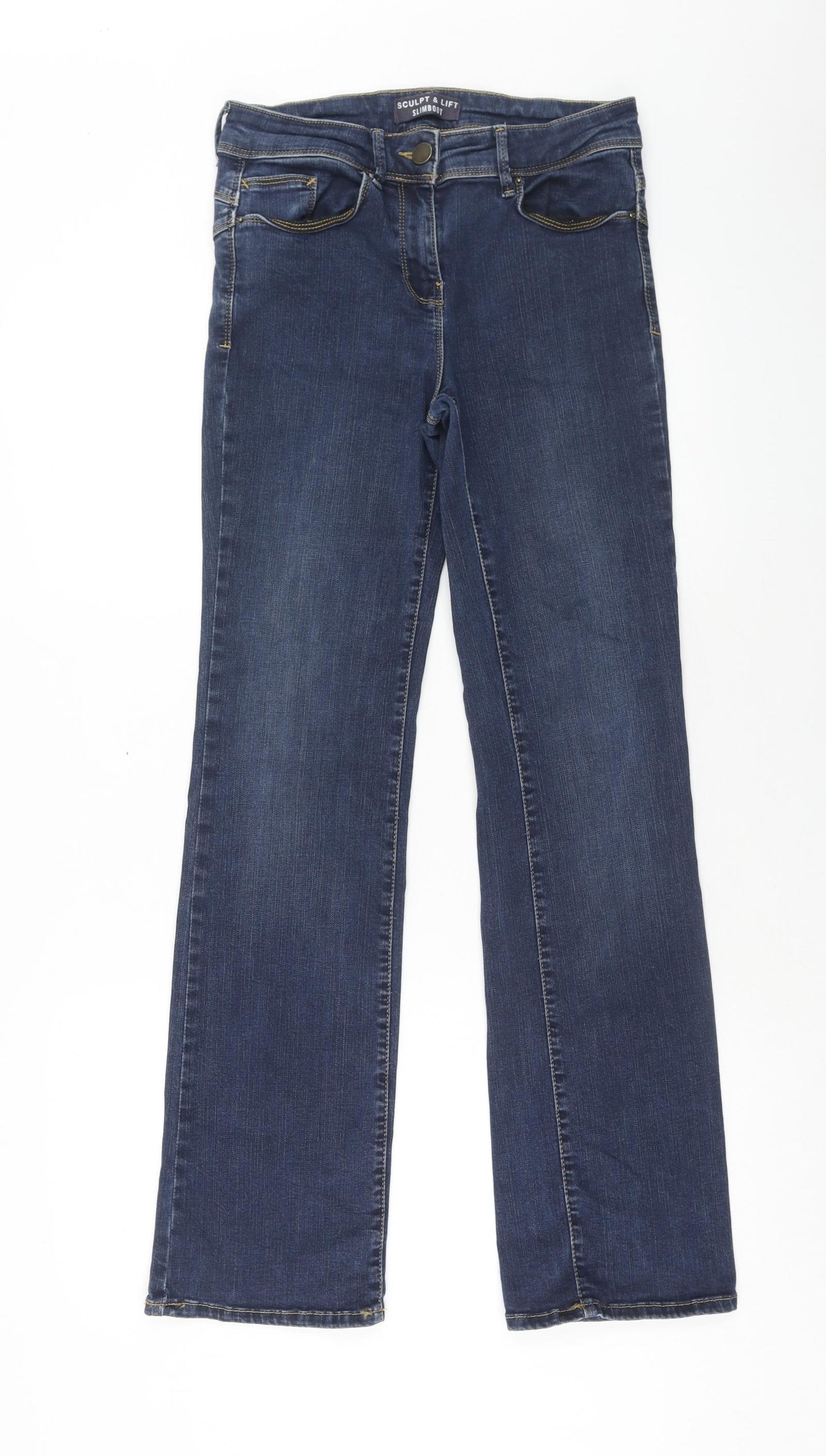 Marks and Spencer Womens Blue Cotton Straight Jeans Size 8 Slim Zip