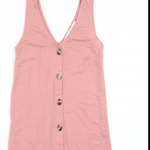 Warehouse Womens Pink Polyester Tank Dress Size 8 V-Neck Pullover