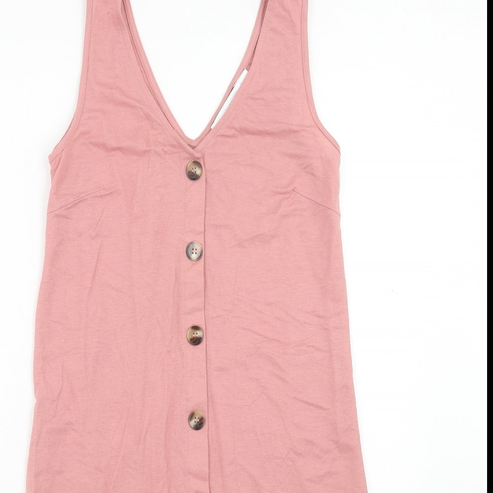 Warehouse Womens Pink Polyester Tank Dress Size 8 V-Neck Pullover